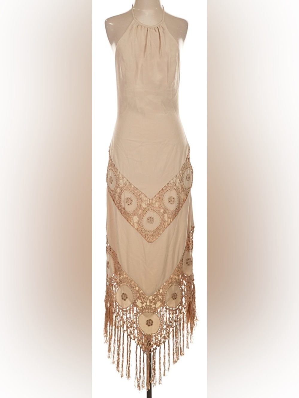 Sue Wong Halter Maxi Tasseled Fringe Dress in Size 4